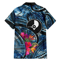 Yap Day Island Floral Tribal Heritage Family Matching Mermaid Dress and Hawaiian Shirt Micronesian Hibiscus Pattern Polynesian Tattoo Blue Art