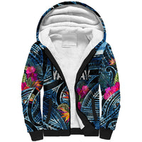 Yap Day Island Floral Tribal Heritage Sherpa Hoodie Micronesian Hibiscus Pattern Polynesian Tattoo Blue Art