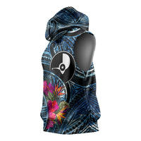 Yap Day Island Floral Tribal Heritage Sleeveless Hoodie Micronesian Hibiscus Pattern Polynesian Tattoo Blue Art