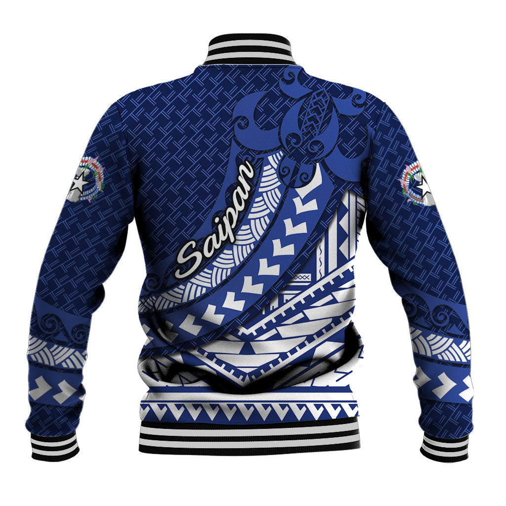 Northern Mariana Islands Saipan Baseball Jacket Polynesian Tribal Pattern - Commonwealth Seal Art