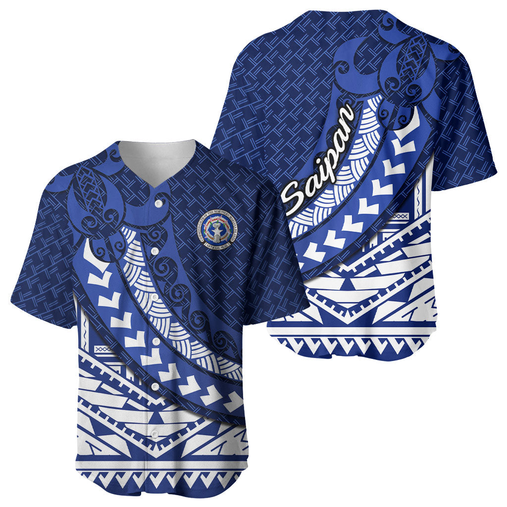Northern Mariana Islands Saipan Baseball Jersey Polynesian Tribal Pattern - Commonwealth Seal Art