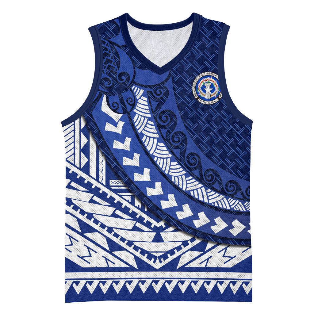 Northern Mariana Islands Saipan Basketball Jersey Polynesian Tribal Pattern - Commonwealth Seal Art