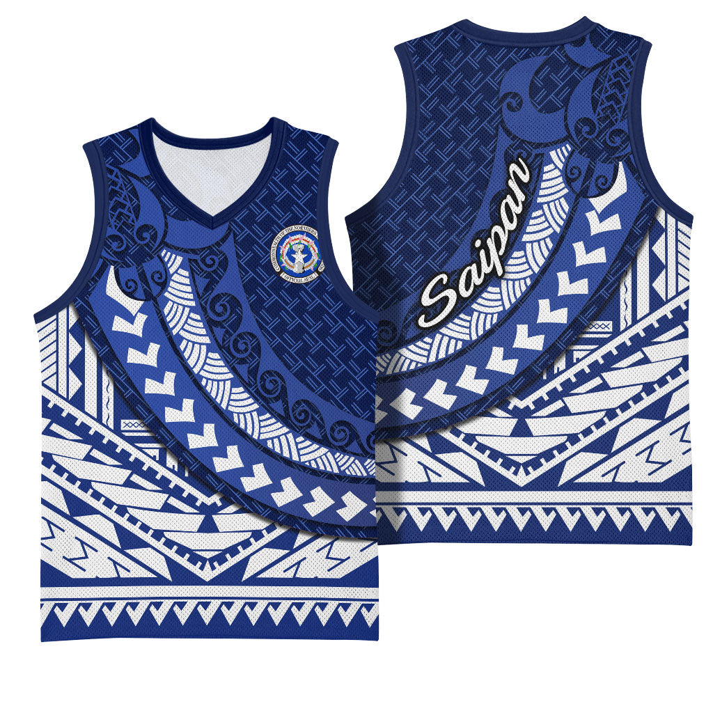 Northern Mariana Islands Saipan Basketball Jersey Polynesian Tribal Pattern - Commonwealth Seal Art