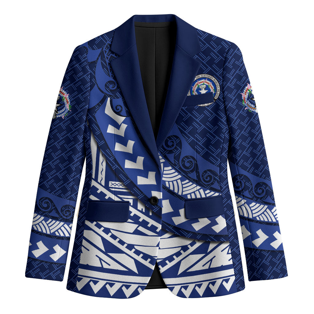 Northern Mariana Islands Saipan Blazer Polynesian Tribal Pattern - Commonwealth Seal Art TS04 Unisex Blue White - Polynesian Pride