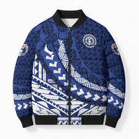 Northern Mariana Islands Saipan Bomber Puffer Jacket Polynesian Tribal Pattern - Commonwealth Seal Art