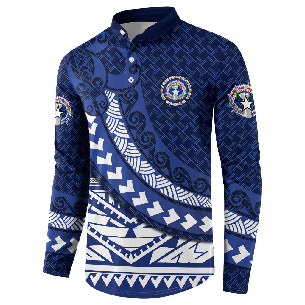Northern Mariana Islands Saipan Button Sweatshirt Polynesian Tribal Pattern - Commonwealth Seal Art