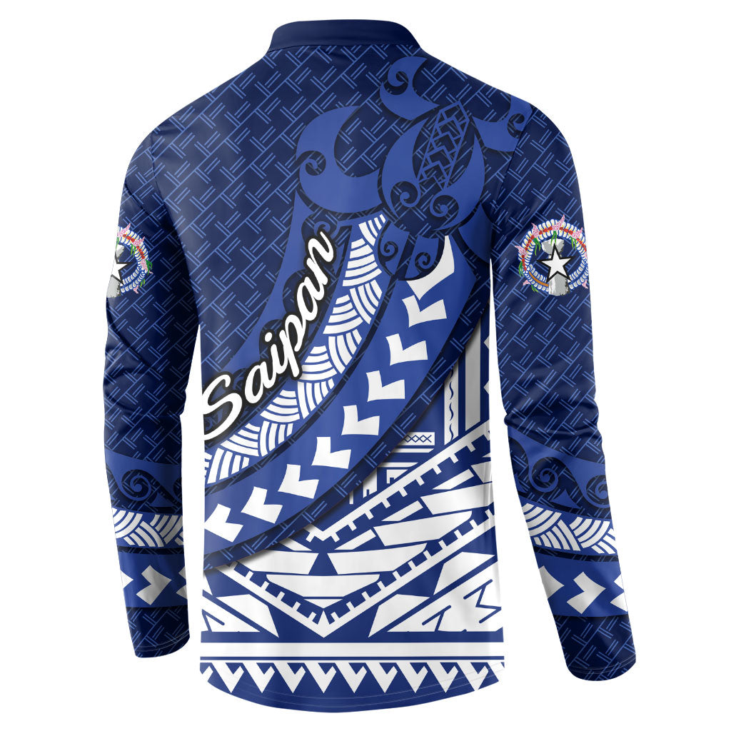 Northern Mariana Islands Saipan Button Sweatshirt Polynesian Tribal Pattern - Commonwealth Seal Art