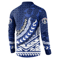 Northern Mariana Islands Saipan Button Sweatshirt Polynesian Tribal Pattern - Commonwealth Seal Art