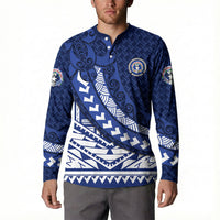 Northern Mariana Islands Saipan Button Sweatshirt Polynesian Tribal Pattern - Commonwealth Seal Art