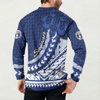 Northern Mariana Islands Saipan Button Sweatshirt Polynesian Tribal Pattern - Commonwealth Seal Art