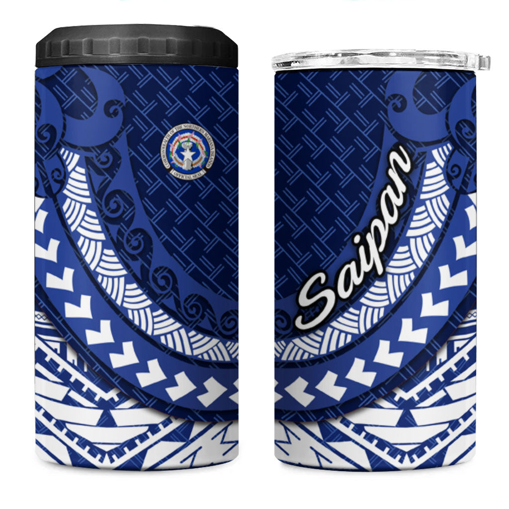 Northern Mariana Islands Saipan 4 in 1 Can Cooler Tumbler Polynesian Tribal Pattern - Commonwealth Seal Art TS04 One Size: 16 oz Blue White - Polynesian Pride