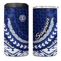 Northern Mariana Islands Saipan 4 in 1 Can Cooler Tumbler Polynesian Tribal Pattern - Commonwealth Seal Art