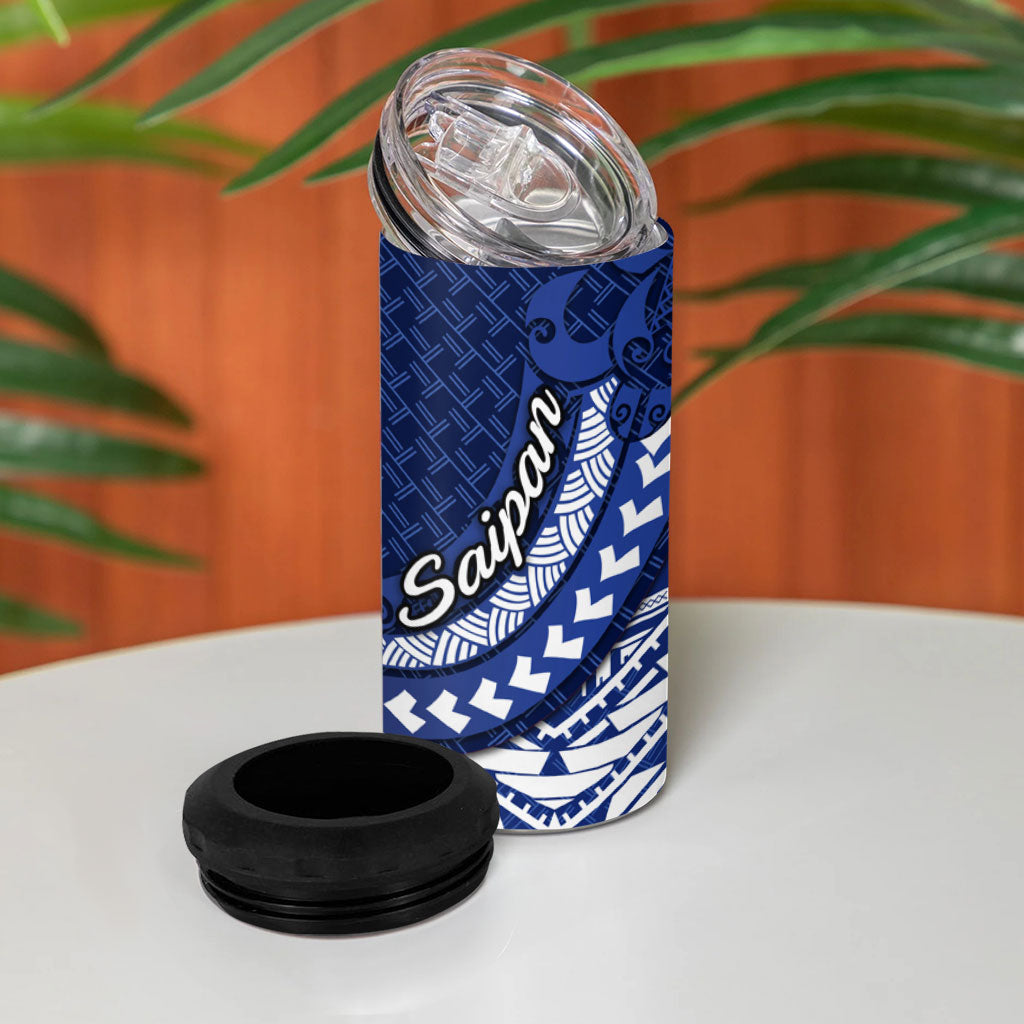 Northern Mariana Islands Saipan 4 in 1 Can Cooler Tumbler Polynesian Tribal Pattern - Commonwealth Seal Art