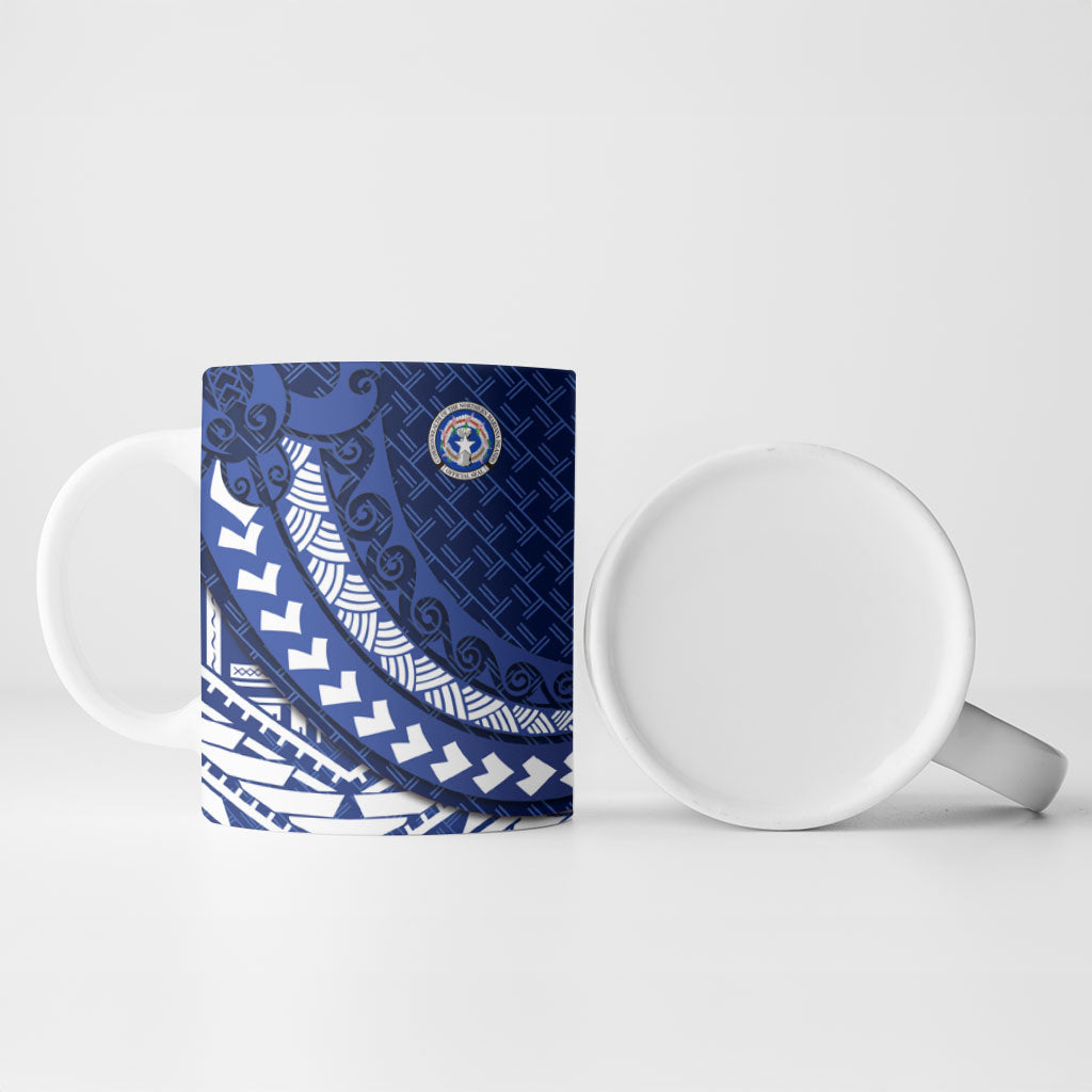 Northern Mariana Islands Saipan Ceramic Mug Polynesian Tribal Pattern - Commonwealth Seal Art