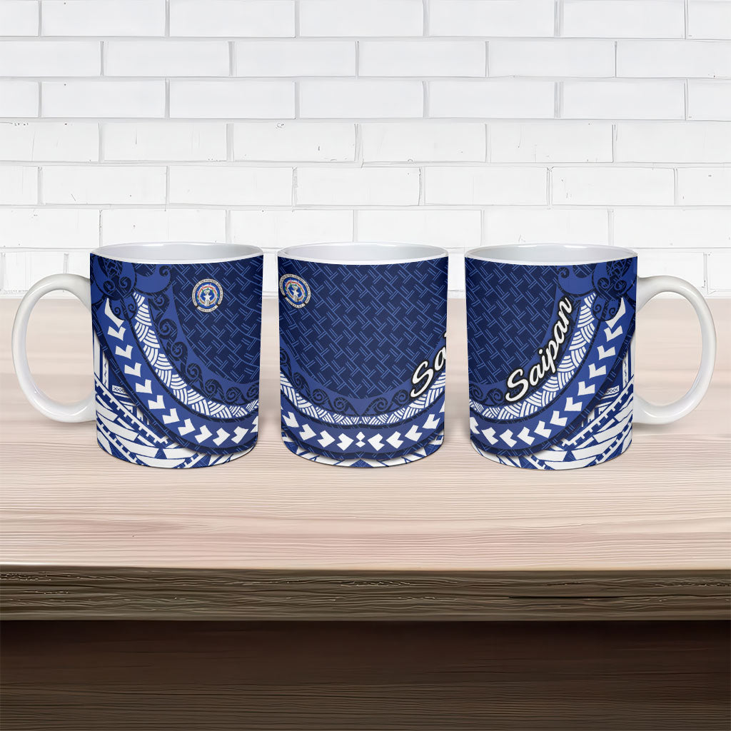 Northern Mariana Islands Saipan Ceramic Mug Polynesian Tribal Pattern - Commonwealth Seal Art