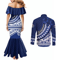 Northern Mariana Islands Saipan Couples Matching Mermaid Dress and Long Sleeve Button Shirt Polynesian Tribal Pattern - Commonwealth Seal Art