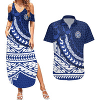 Northern Mariana Islands Saipan Couples Matching Summer Maxi Dress and Hawaiian Shirt Polynesian Tribal Pattern - Commonwealth Seal Art