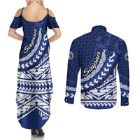 Northern Mariana Islands Saipan Couples Matching Summer Maxi Dress and Long Sleeve Button Shirt Polynesian Tribal Pattern - Commonwealth Seal Art