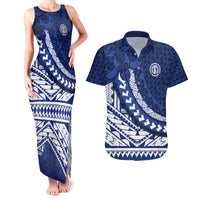 Northern Mariana Islands Saipan Couples Matching Tank Maxi Dress and Hawaiian Shirt Polynesian Tribal Pattern - Commonwealth Seal Art
