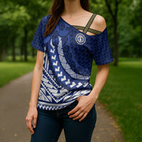 Northern Mariana Islands Saipan Cross Shoulder Shirt Polynesian Tribal Pattern - Commonwealth Seal Art