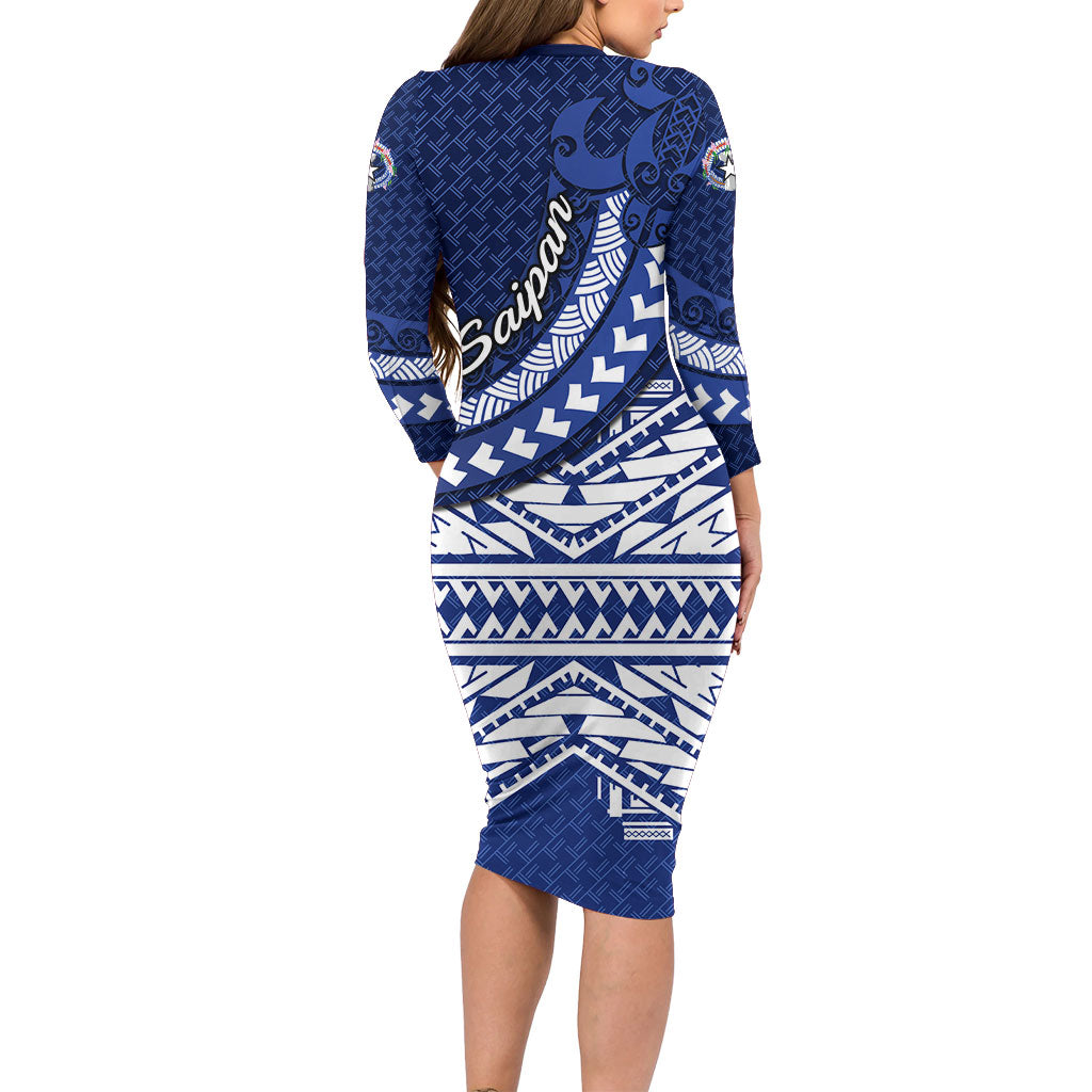 Northern Mariana Islands Saipan Family Matching Long Sleeve Bodycon Dress and Hawaiian Shirt Polynesian Tribal Pattern - Commonwealth Seal Art TS04 - Polynesian Pride