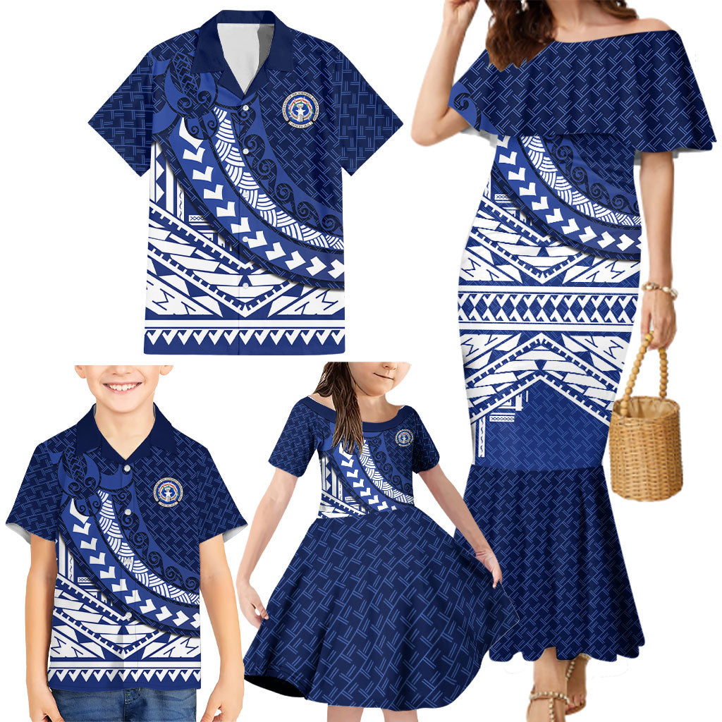 Northern Mariana Islands Saipan Family Matching Mermaid Dress and Hawaiian Shirt Polynesian Tribal Pattern - Commonwealth Seal Art TS04 - Polynesian Pride