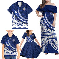 Northern Mariana Islands Saipan Family Matching Off Shoulder Maxi Dress and Hawaiian Shirt Polynesian Tribal Pattern - Commonwealth Seal Art TS04 - Polynesian Pride