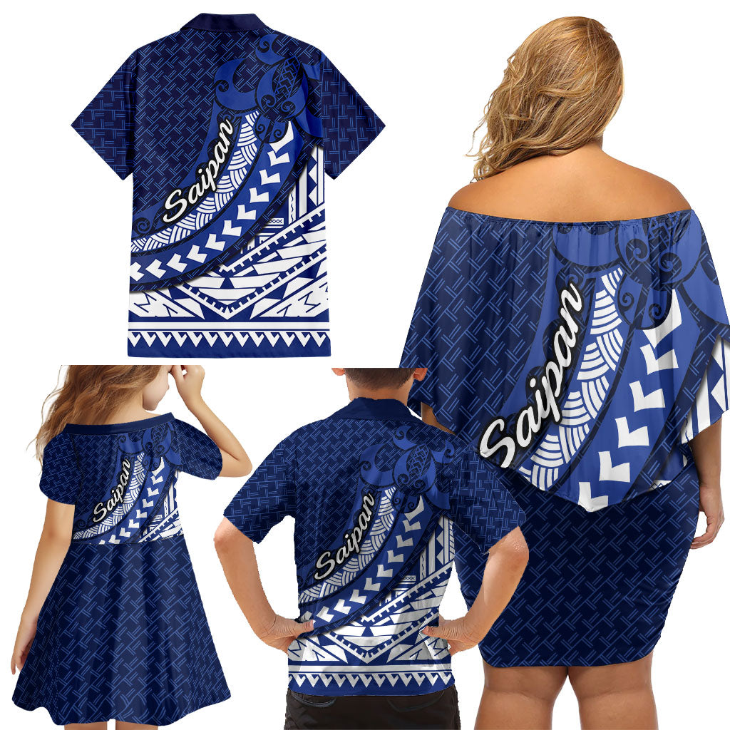 Northern Mariana Islands Saipan Family Matching Off Shoulder Short Dress and Hawaiian Shirt Polynesian Tribal Pattern - Commonwealth Seal Art TS04 - Polynesian Pride