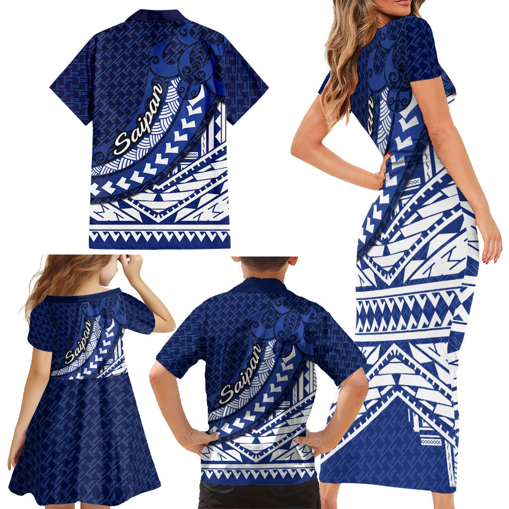 Northern Mariana Islands Saipan Family Matching Short Sleeve Bodycon Dress and Hawaiian Shirt Polynesian Tribal Pattern - Commonwealth Seal Art TS04 - Polynesian Pride