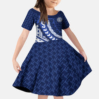 Northern Mariana Islands Saipan Family Matching Summer Maxi Dress and Hawaiian Shirt Polynesian Tribal Pattern - Commonwealth Seal Art TS04 Daughter's Dress Blue White - Polynesian Pride