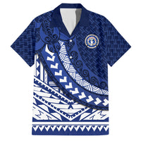Northern Mariana Islands Saipan Family Matching Tank Maxi Dress and Hawaiian Shirt Polynesian Tribal Pattern - Commonwealth Seal Art TS04 Dad's Shirt - Short Sleeve Blue White - Polynesian Pride
