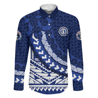 Northern Mariana Islands Saipan Family Matching Tank Maxi Dress and Hawaiian Shirt Polynesian Tribal Pattern - Commonwealth Seal Art TS04 Dad's Shirt - Long Sleeve Blue White - Polynesian Pride