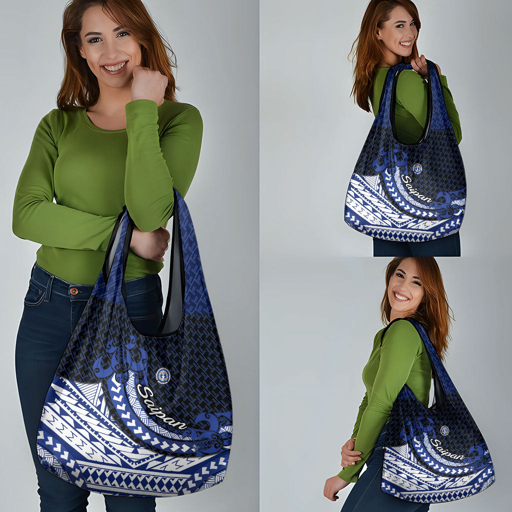 Northern Mariana Islands Saipan Grocery Bag Polynesian Tribal Pattern - Commonwealth Seal Art