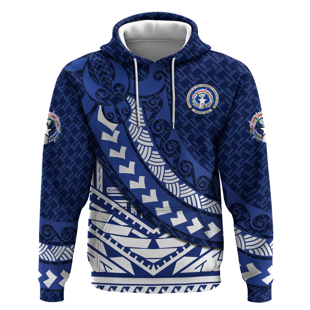 Northern Mariana Islands Saipan Hoodie Polynesian Tribal Pattern - Commonwealth Seal Art