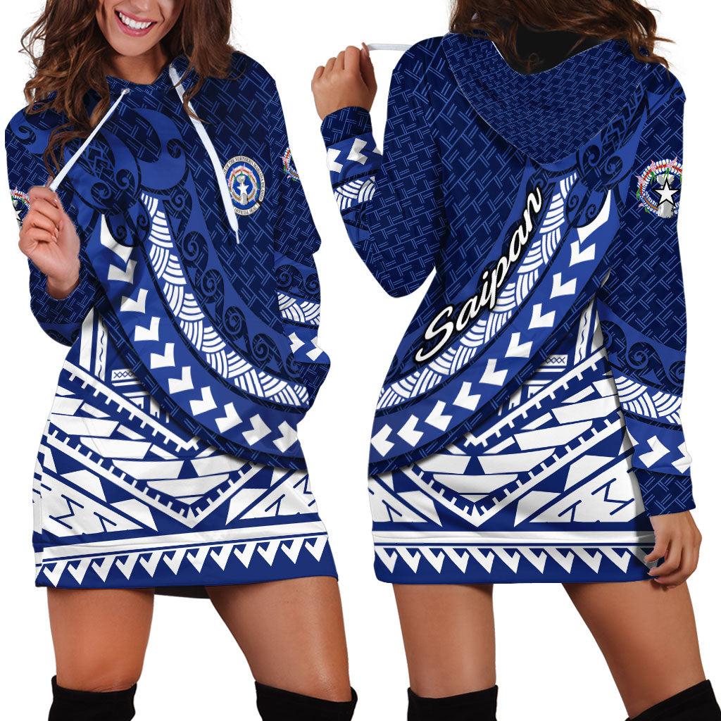 Northern Mariana Islands Saipan Hoodie Dress Polynesian Tribal Pattern - Commonwealth Seal Art