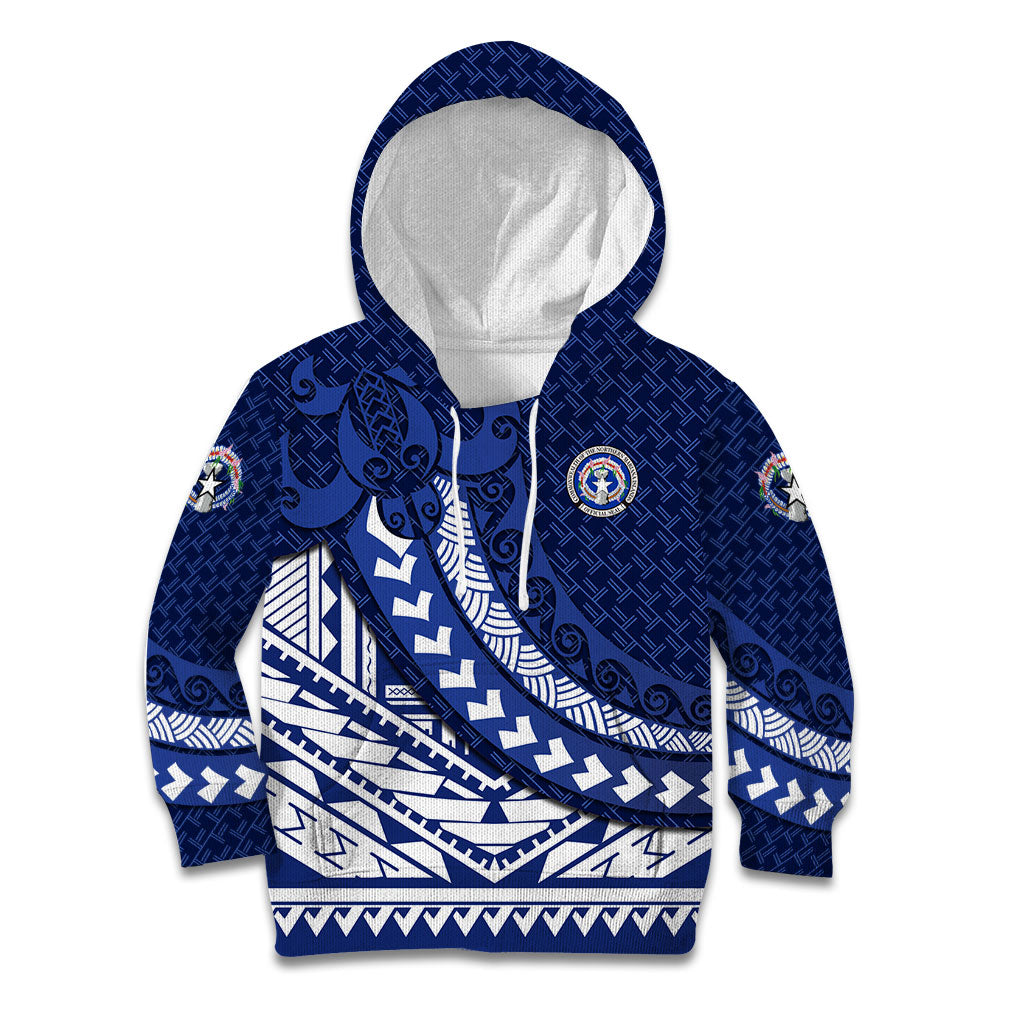 Northern Mariana Islands Saipan Kid Hoodie Polynesian Tribal Pattern - Commonwealth Seal Art