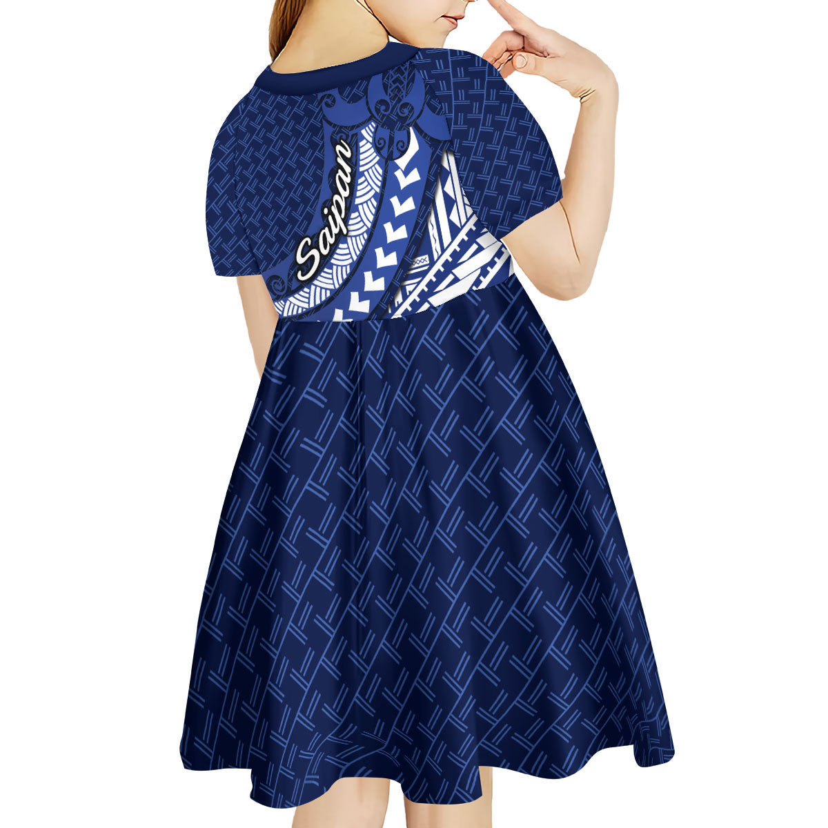 Northern Mariana Islands Saipan Kid Short Sleeve Dress Polynesian Tribal Pattern - Commonwealth Seal Art
