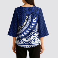 Northern Mariana Islands Saipan Kimono Sleeve Blouse Polynesian Tribal Pattern - Commonwealth Seal Art