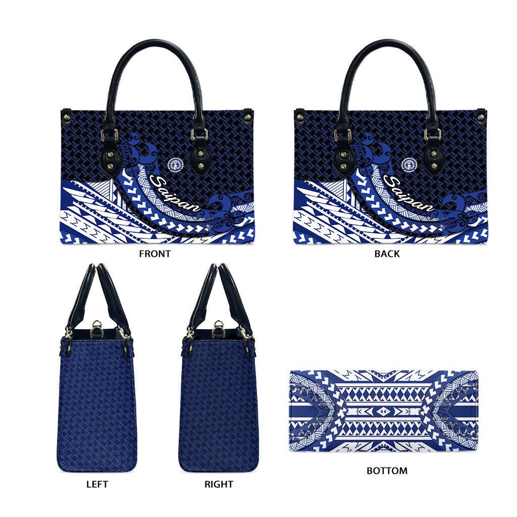 Northern Mariana Islands Saipan Leather Bag Polynesian Tribal Pattern - Commonwealth Seal Art