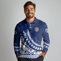 Northern Mariana Islands Saipan Long Sleeve Polo Shirt Polynesian Tribal Pattern - Commonwealth Seal Art