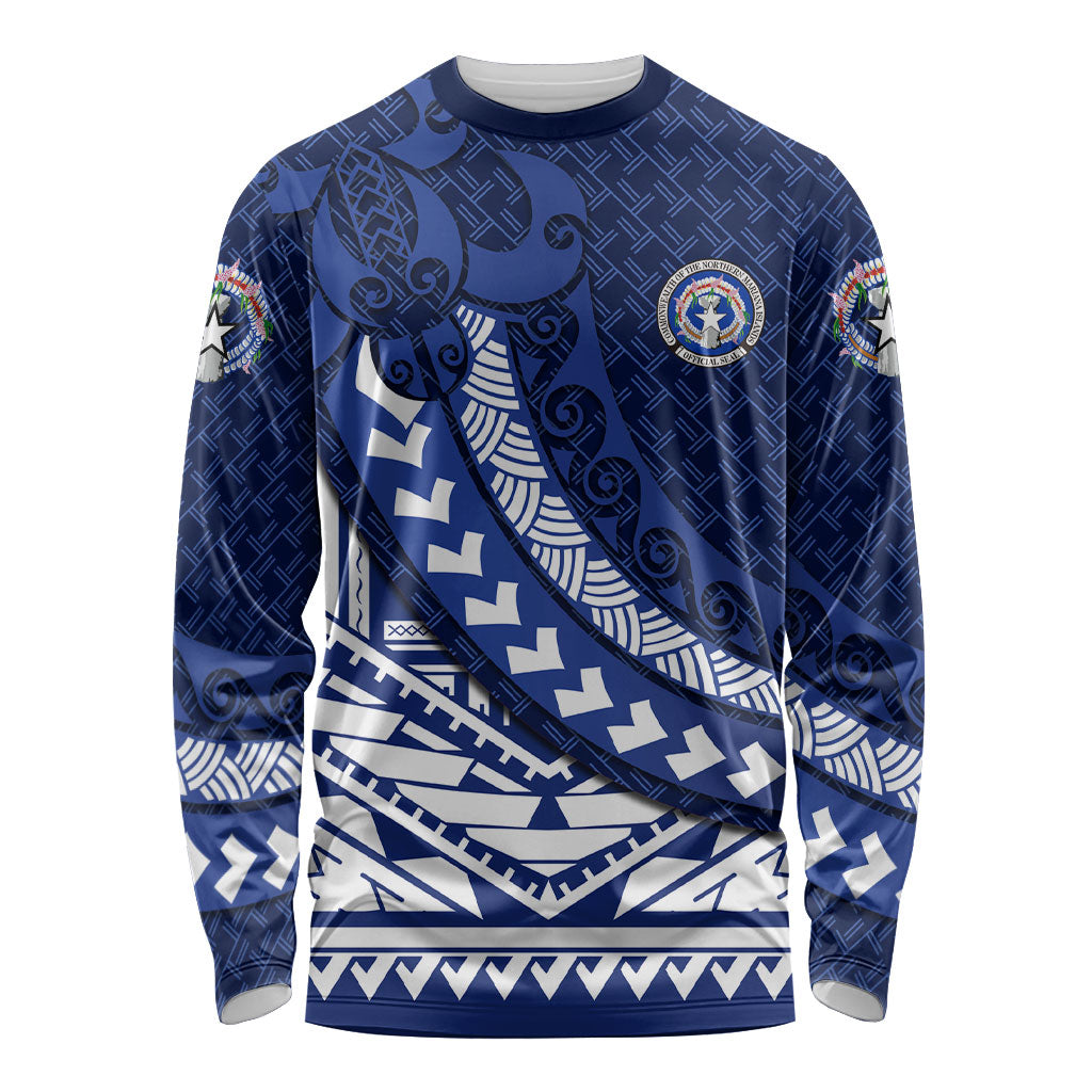 Northern Mariana Islands Saipan Long Sleeve Shirt Polynesian Tribal Pattern - Commonwealth Seal Art