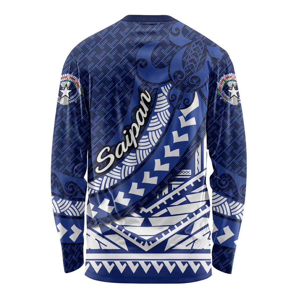 Northern Mariana Islands Saipan Long Sleeve Shirt Polynesian Tribal Pattern - Commonwealth Seal Art