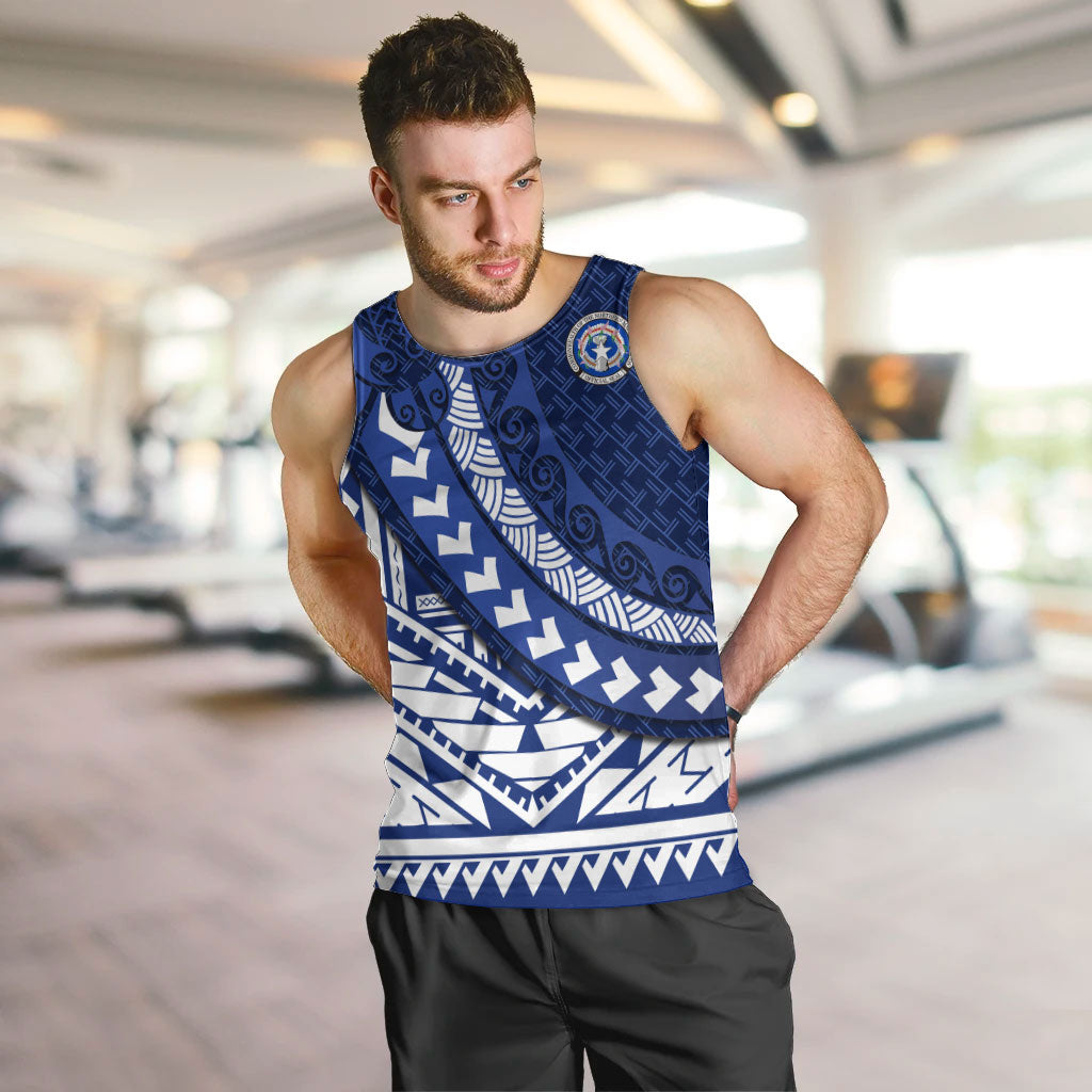 Northern Mariana Islands Saipan Men Tank Top Polynesian Tribal Pattern - Commonwealth Seal Art