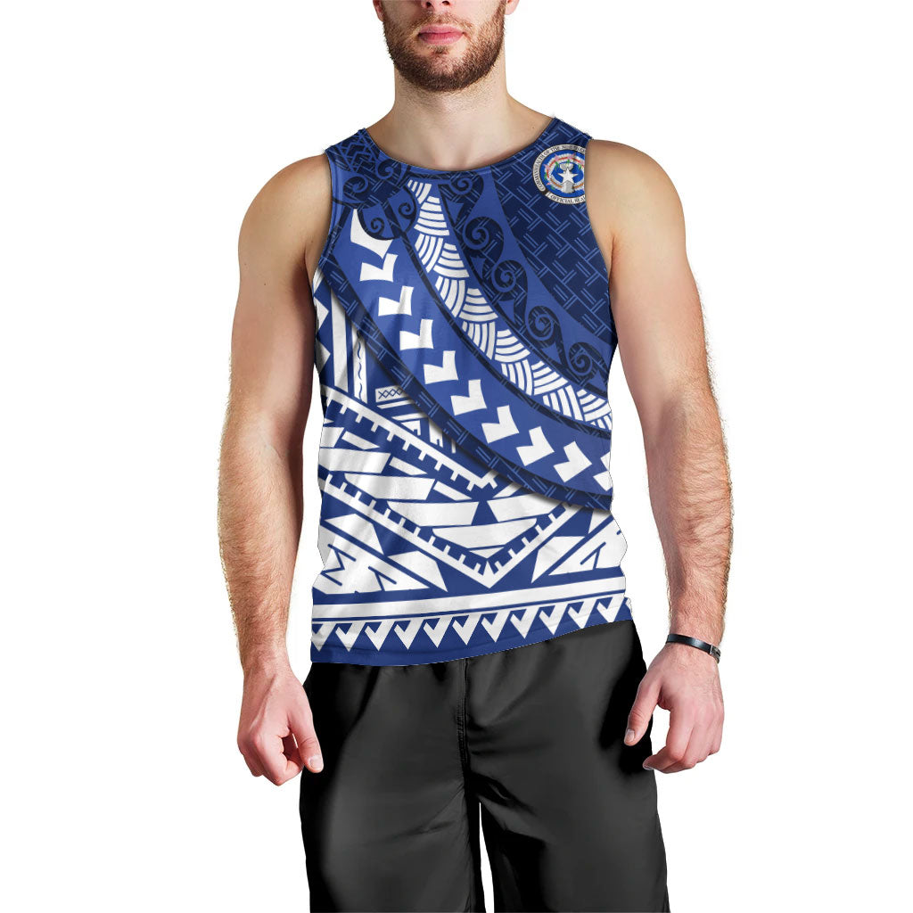 Northern Mariana Islands Saipan Men Tank Top Polynesian Tribal Pattern - Commonwealth Seal Art