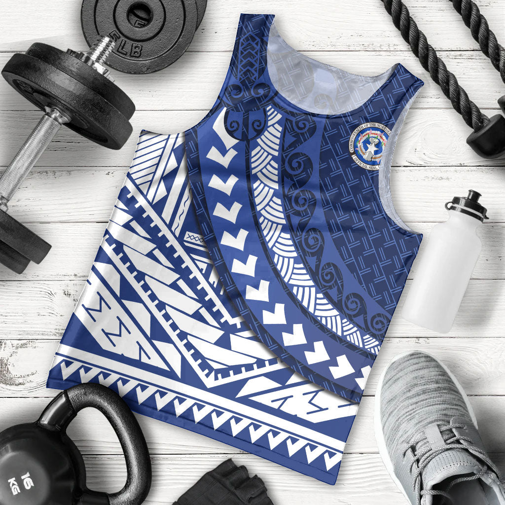 Northern Mariana Islands Saipan Men Tank Top Polynesian Tribal Pattern - Commonwealth Seal Art
