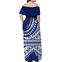 Northern Mariana Islands Saipan Off Shoulder Maxi Dress Polynesian Tribal Pattern - Commonwealth Seal Art