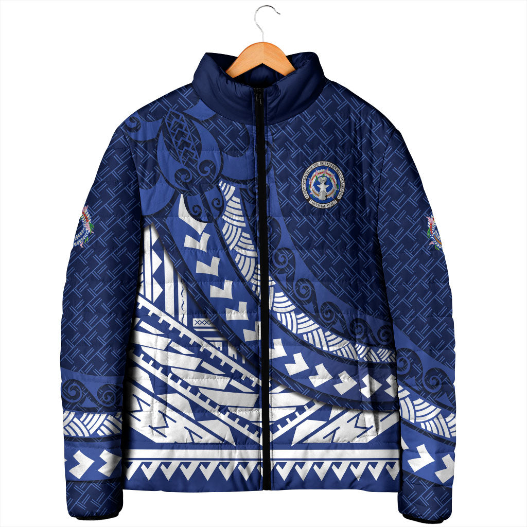 Northern Mariana Islands Saipan Padded Jacket Polynesian Tribal Pattern - Commonwealth Seal Art