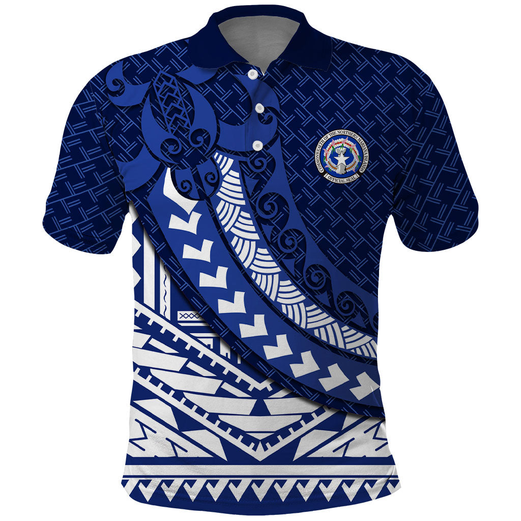 Northern Mariana Islands Saipan Polo Shirt Polynesian Tribal Pattern - Commonwealth Seal Art