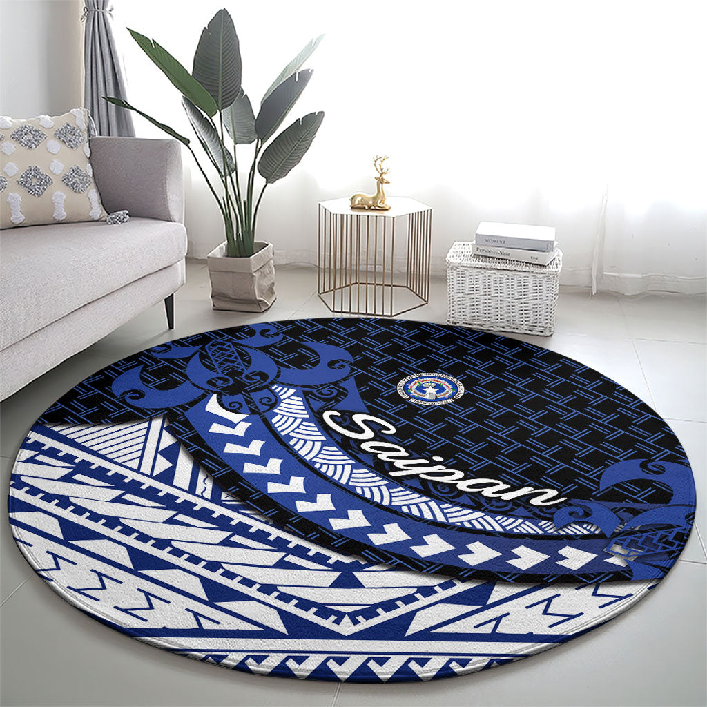 Northern Mariana Islands Saipan Round Carpet Polynesian Tribal Pattern - Commonwealth Seal Art