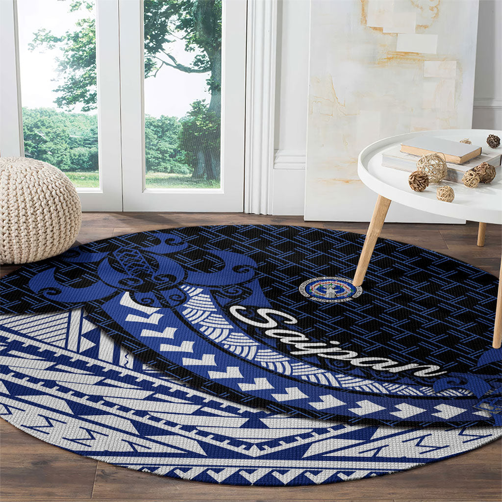 Northern Mariana Islands Saipan Round Carpet Polynesian Tribal Pattern - Commonwealth Seal Art